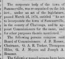 Summerville was incorporated in 1877 as shown by this article in the Summerville Gazette