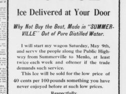 There were several ice companies in Summerville serving the county circa 1915, 40 cents for 100 pounds